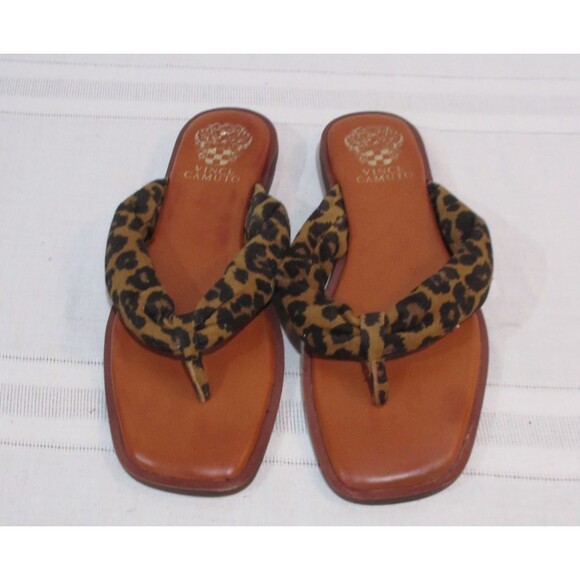 Vince Camuto Womens 8M Brown/Black Leopard Print Thong Flip Flops - Picture 1 of 5